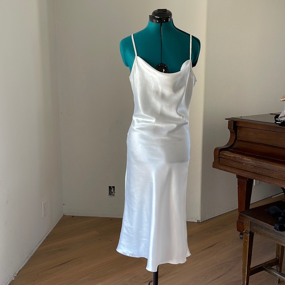 White Solid Satin Silk Dress